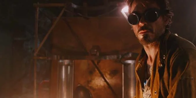 Tony Stark in welding goggles